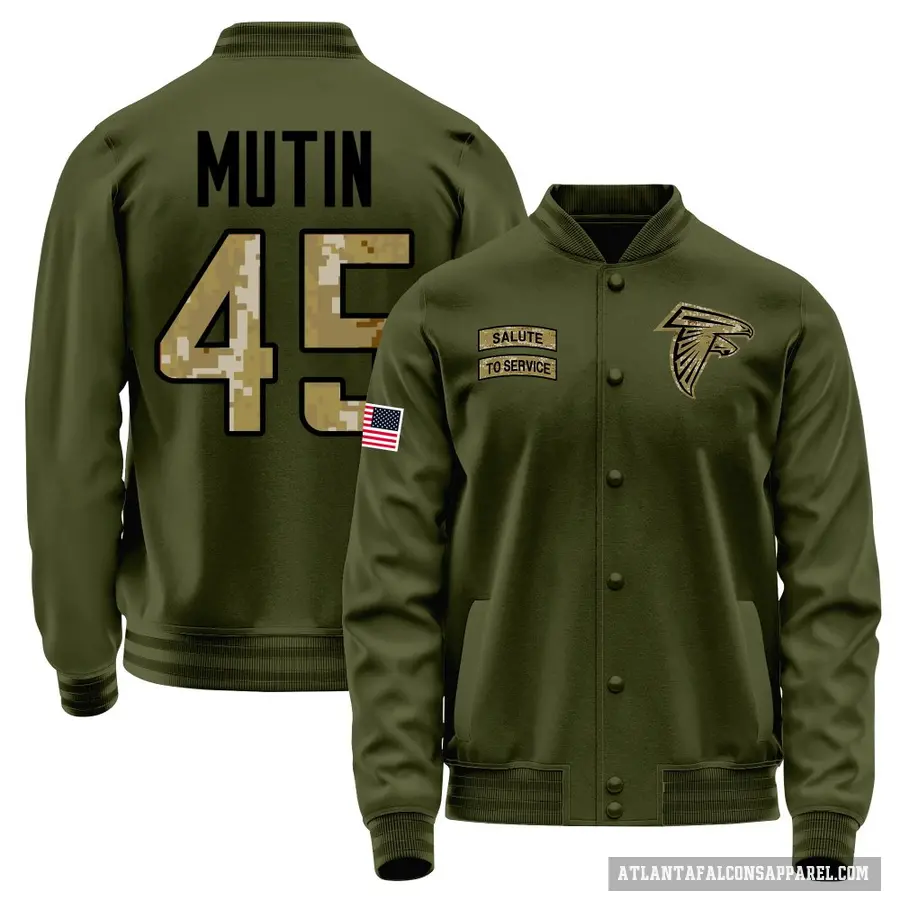 Youth ＃45 Donavan Mutin Atlanta Falcons Olive Salute to Service Sideline Performance Jacket