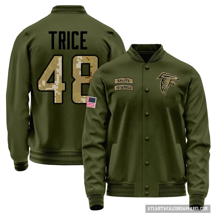 Youth ＃48 Bralen Trice Atlanta Falcons Olive Salute to Service Sideline Performance Jacket