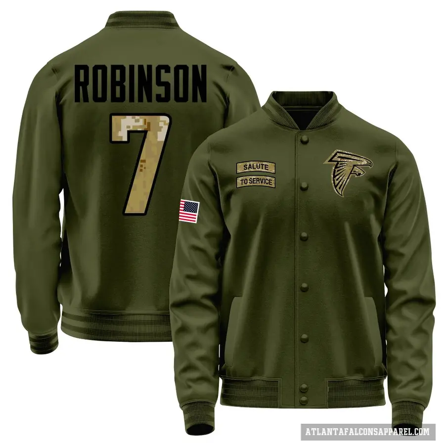 Youth ＃7 Bijan Robinson Atlanta Falcons Olive Salute to Service Sideline Performance Jacket