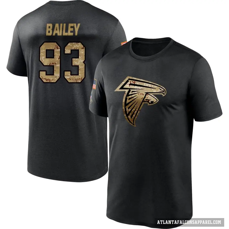 Youth ＃93 Allen Bailey Atlanta Falcons Black 2020 Salute To Service Performance T-Shirt