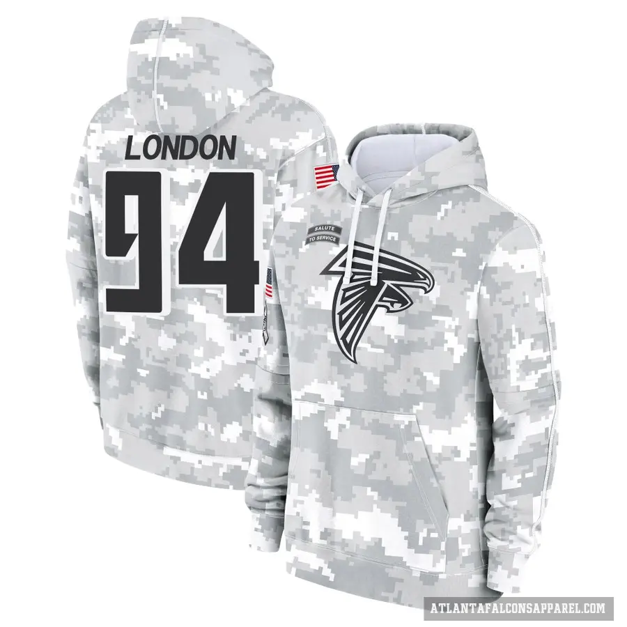 Youth ＃94 LaCale London Atlanta Falcons Arctic Camo 2024 Salute to Service Club Fleece Pullover Hoodie